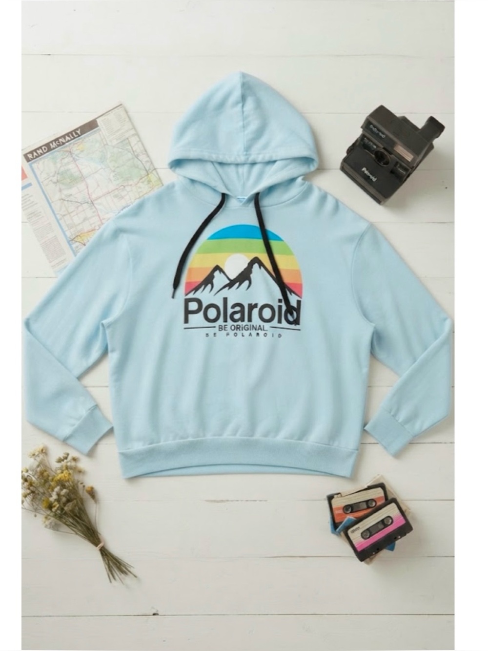 Polaroid Retro Style Graphic Print Pullover Hoodie 90s